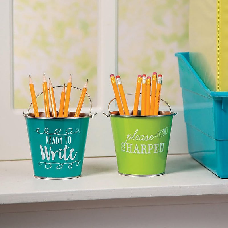 Fun Express 4 1/2" x 5" Sharp & Dull Pencil Metal Pail Set - 2 Buckets - Great for Classroom, School and After School Programs - Teaching Accessories - Image 3